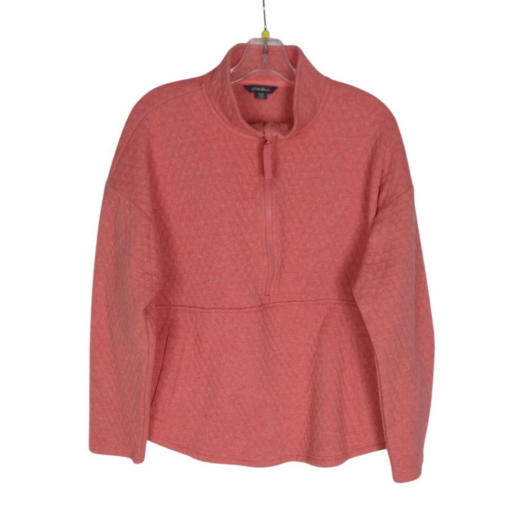 Women's Size XL Eddie Bauer Quilted 1/2 Zip Sweatshirt Peach/Pink Cottage Core
